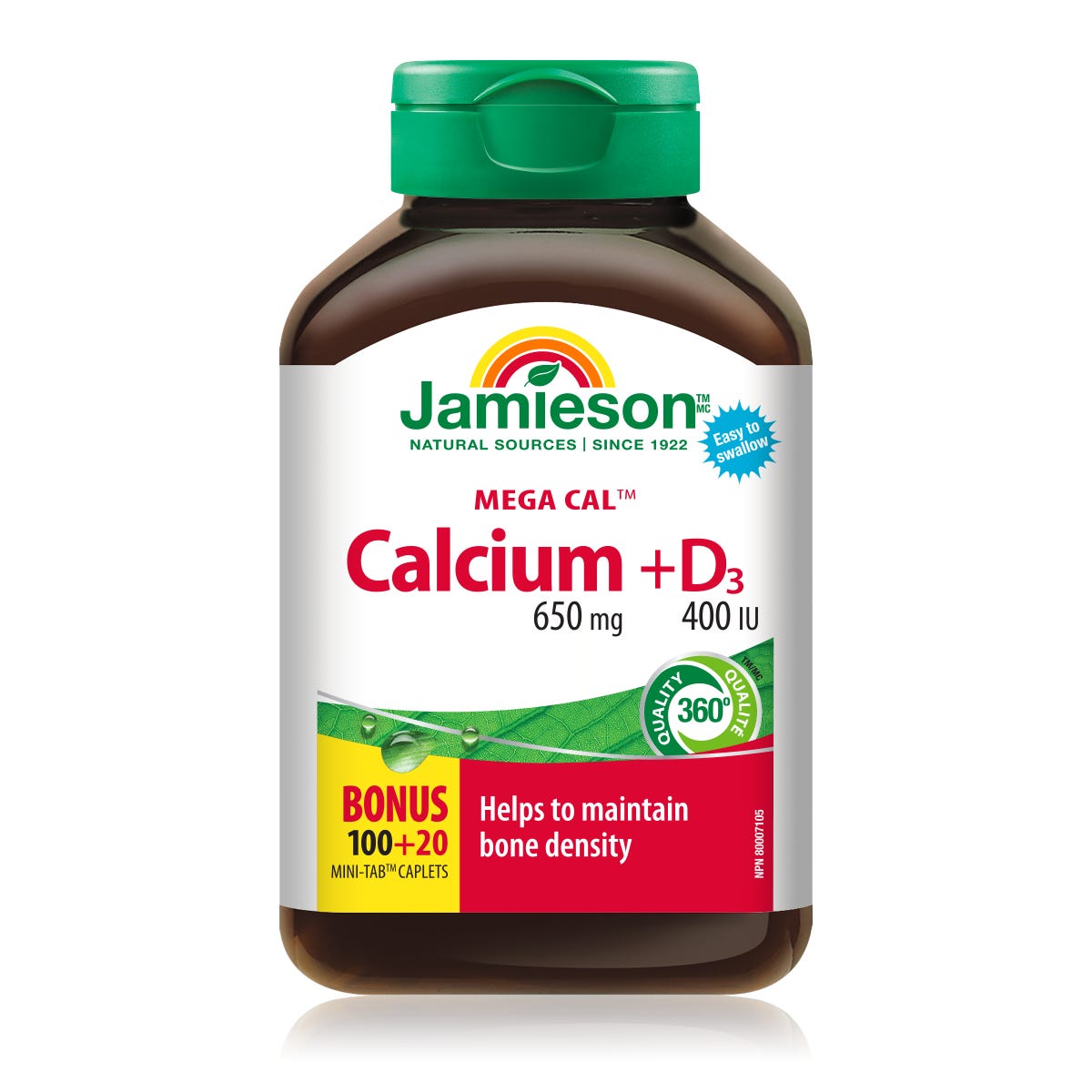 Jamieson High-Potency Calcium 650mg + Vitamin D 400IU 120 Capsules — authentic Hong Kong health & beauty