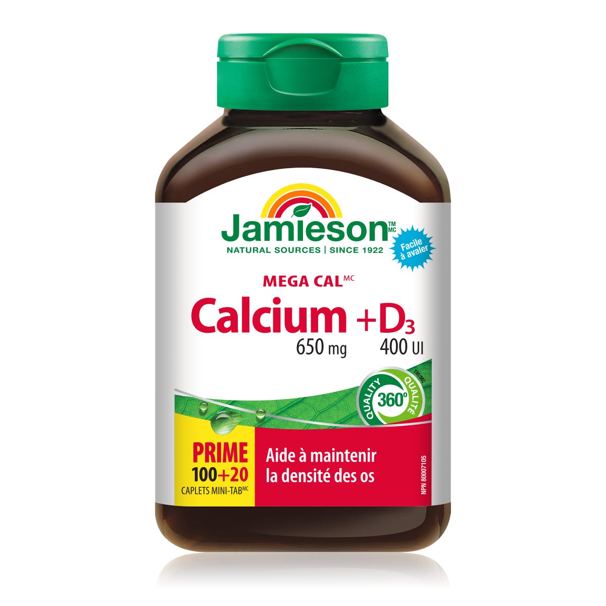 Jamieson High-Potency Calcium 650mg + Vitamin D 400IU 120 Capsules — authentic Hong Kong health & beauty