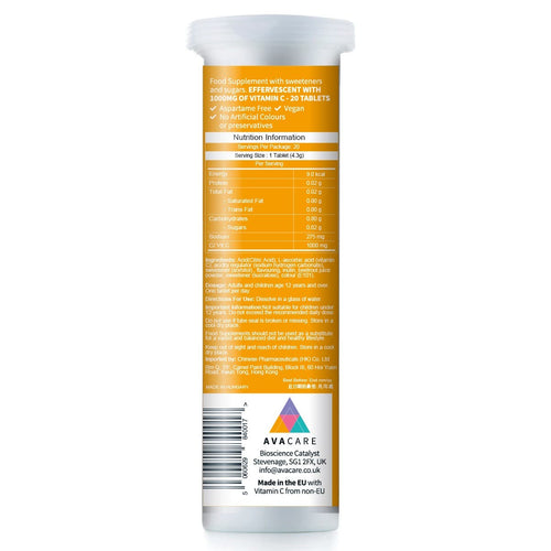 AVACARE Vitamin C 1000mg Effervescent 20 Tablets — authentic Hong Kong health & beauty
