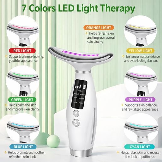 雜乜鋪 Neck and face massager with 7-color LED lights, neck beauty device (white), beauty device, lifting a — authentic Hong Kong health & beauty