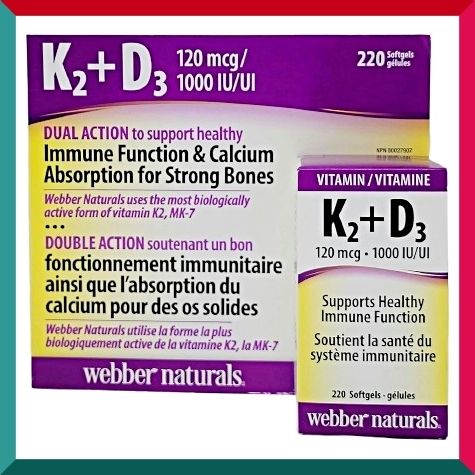 Webber Naturals Webber Naturals Vitamin K2 + D3 120 mcg/1000 IU 220 Capsules Value size — authentic Hong Kong health & beauty