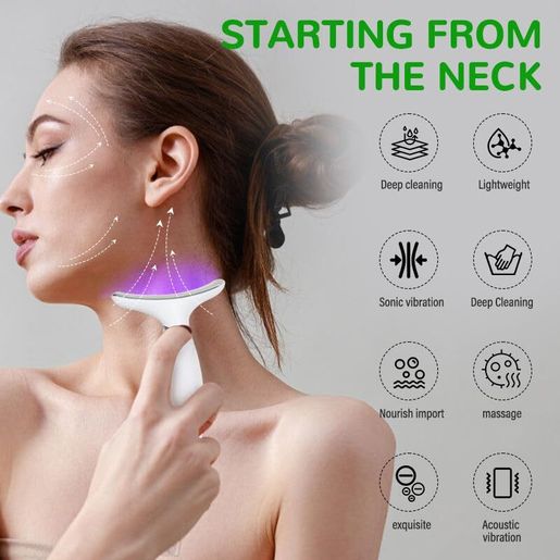 雜乜鋪 Neck and face massager with 7-color LED lights, neck beauty device (white), beauty device, lifting a — authentic Hong Kong health & beauty