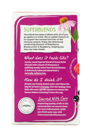 川寧 Immune Support, Blackcurrant & Raspberry with Echinacea & Elderberry Vitamin D , 20 Tea Bags — authentic Hong Kong health & beauty