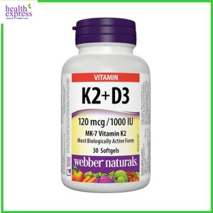 Webber Naturals Vitamin K2 (120 mcg) + D3 (1000 IU) 30 softgels — authentic Hong Kong health & beauty