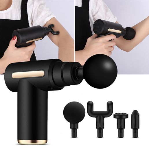 屯京 Mini Fascia Gun Massage Gun 3200 RPM Black 6-speed Variable Speed Motor 4 massage heads ABS Material Lightweight Portable — authentic Hong Kong health & beauty