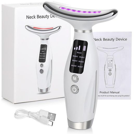 雜乜鋪 Neck and face massager with 7-color LED lights, neck beauty device (white), beauty device, lifting a — authentic Hong Kong health & beauty