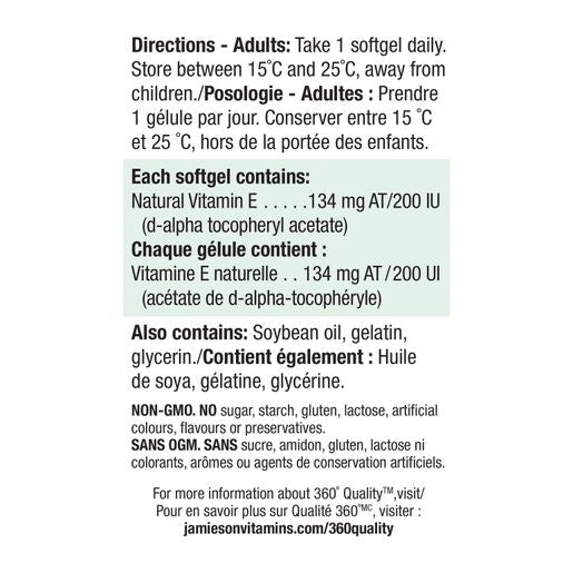 Jamieson Jamieson Vitamin E (200 IU) 100 softgels (EXP:31/01/2028) — authentic Hong Kong health & beauty